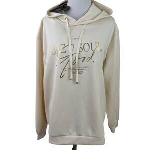 Simon Chang Cream "Life Soul Good" Very Soft Hoodie New with tags Size Large